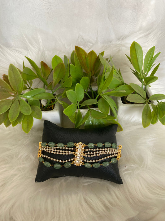 Green Semi-Precious Stone Necklace with Gold Polish