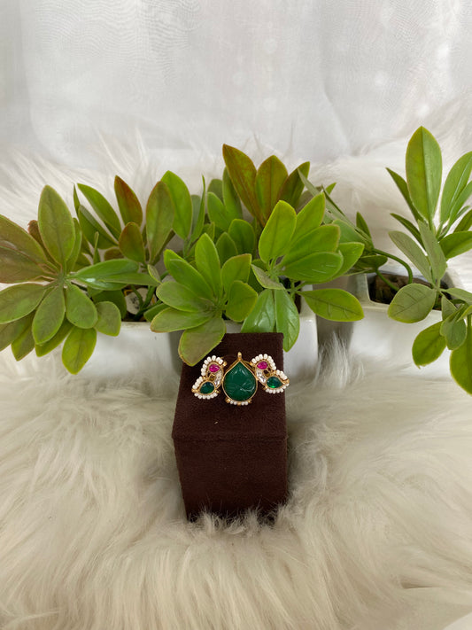 Green Carved Stone Necklace with Peacock & Bird Accents