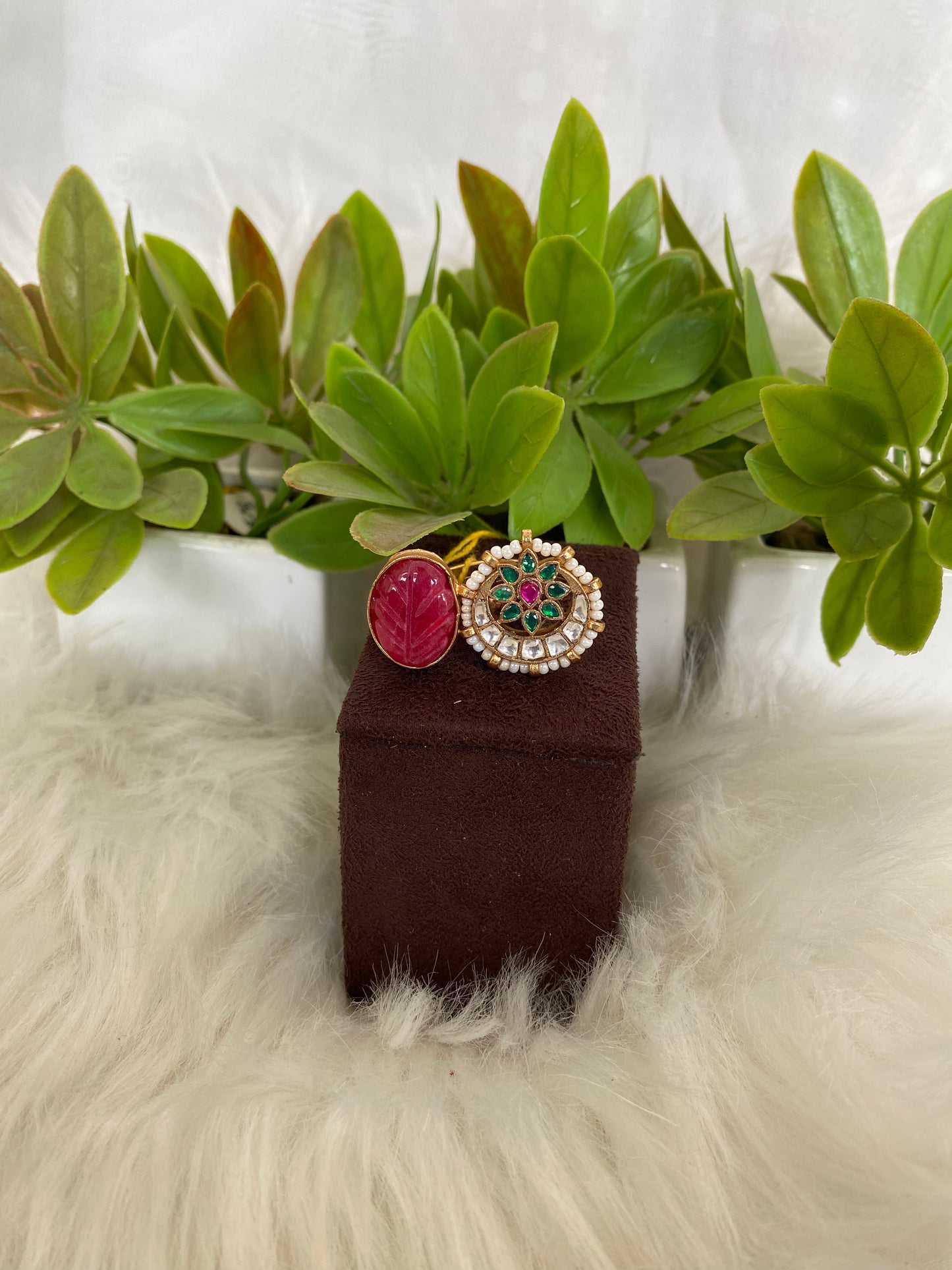 Carved Ruby Necklace with Green & Pink Accents