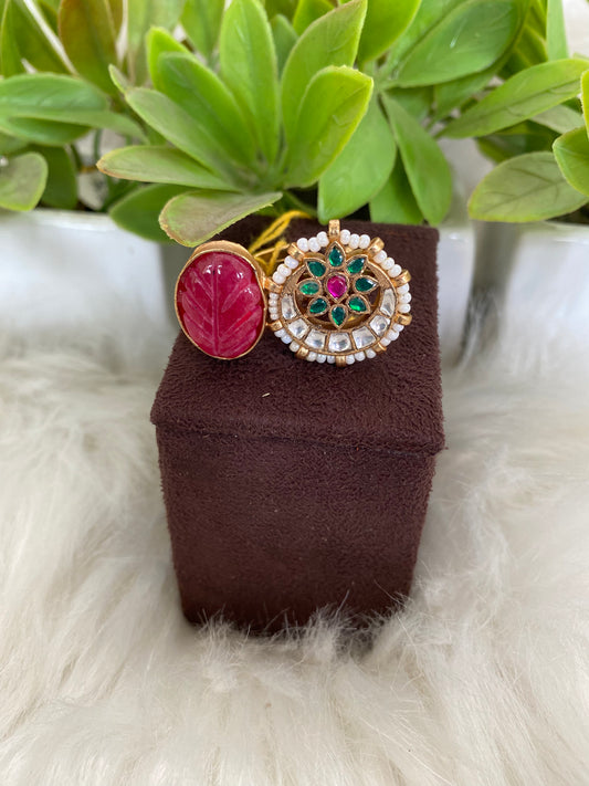 Carved Ruby Necklace with Green & Pink Accents