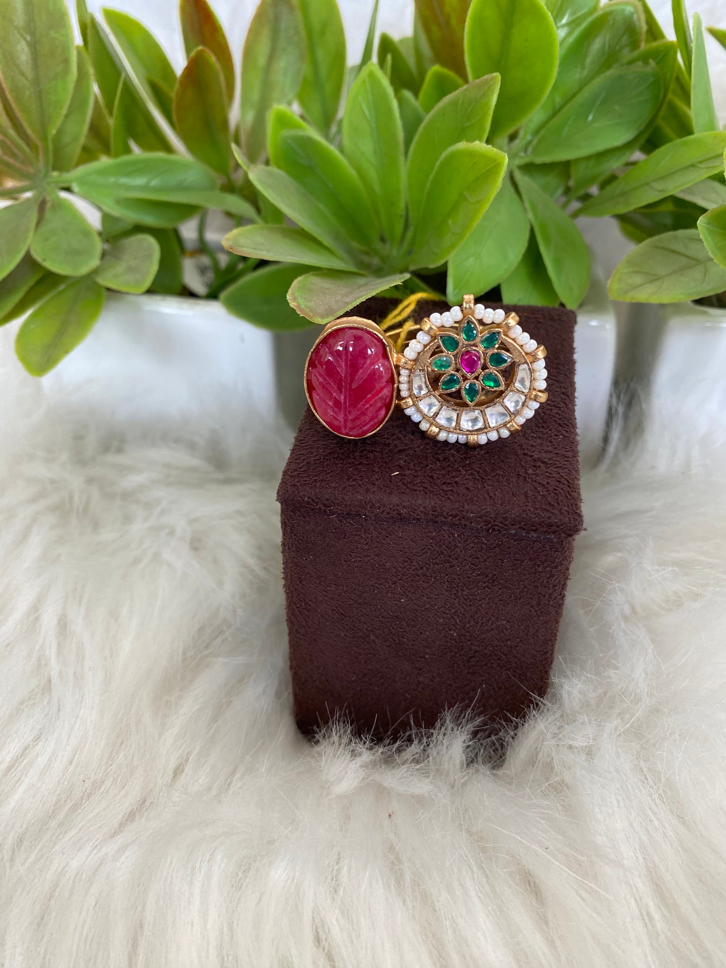 Carved Ruby Necklace with Green & Pink Accents