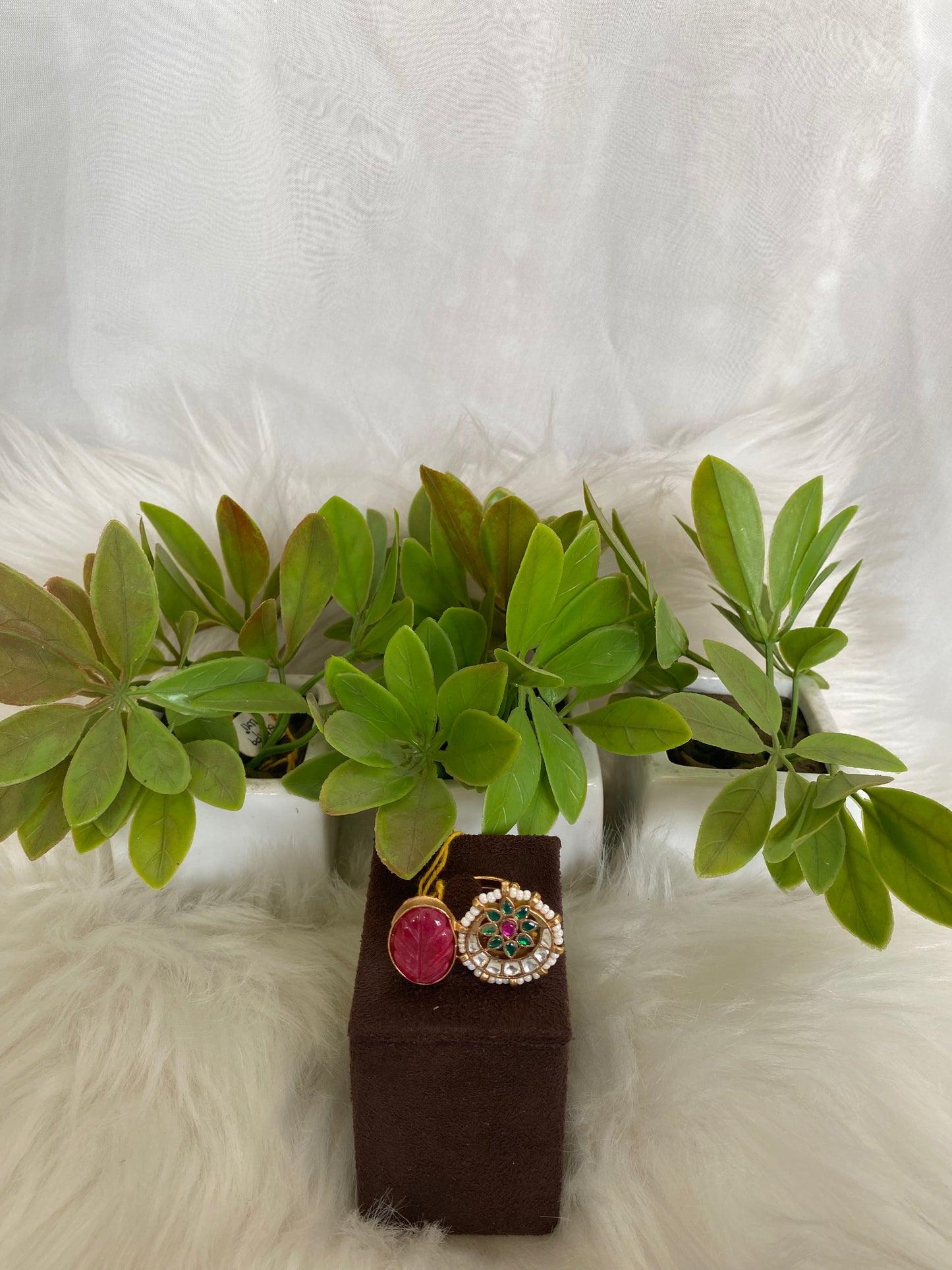 Carved Ruby Necklace with Green & Pink Accents