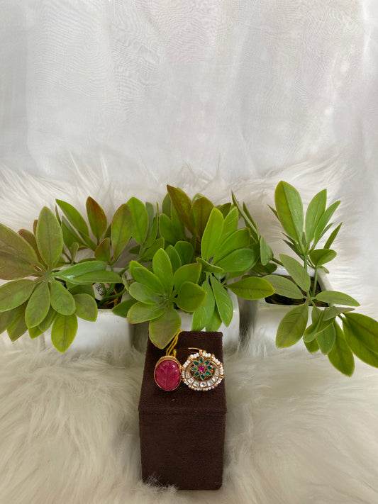 Carved Ruby Necklace with Green & Pink Accents