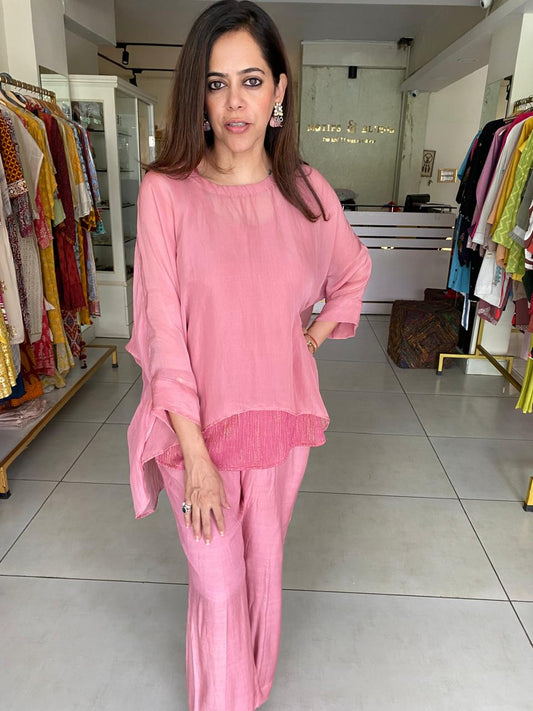 Blush Pink Flowy Co-Ord Set with Subtle Texture Detail